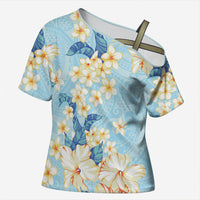 Hawaii Hibiscus Plumeria Blue Cross Shoulder Shirt Polynesian Pattern LT01 Female Blue - Polynesian Pride