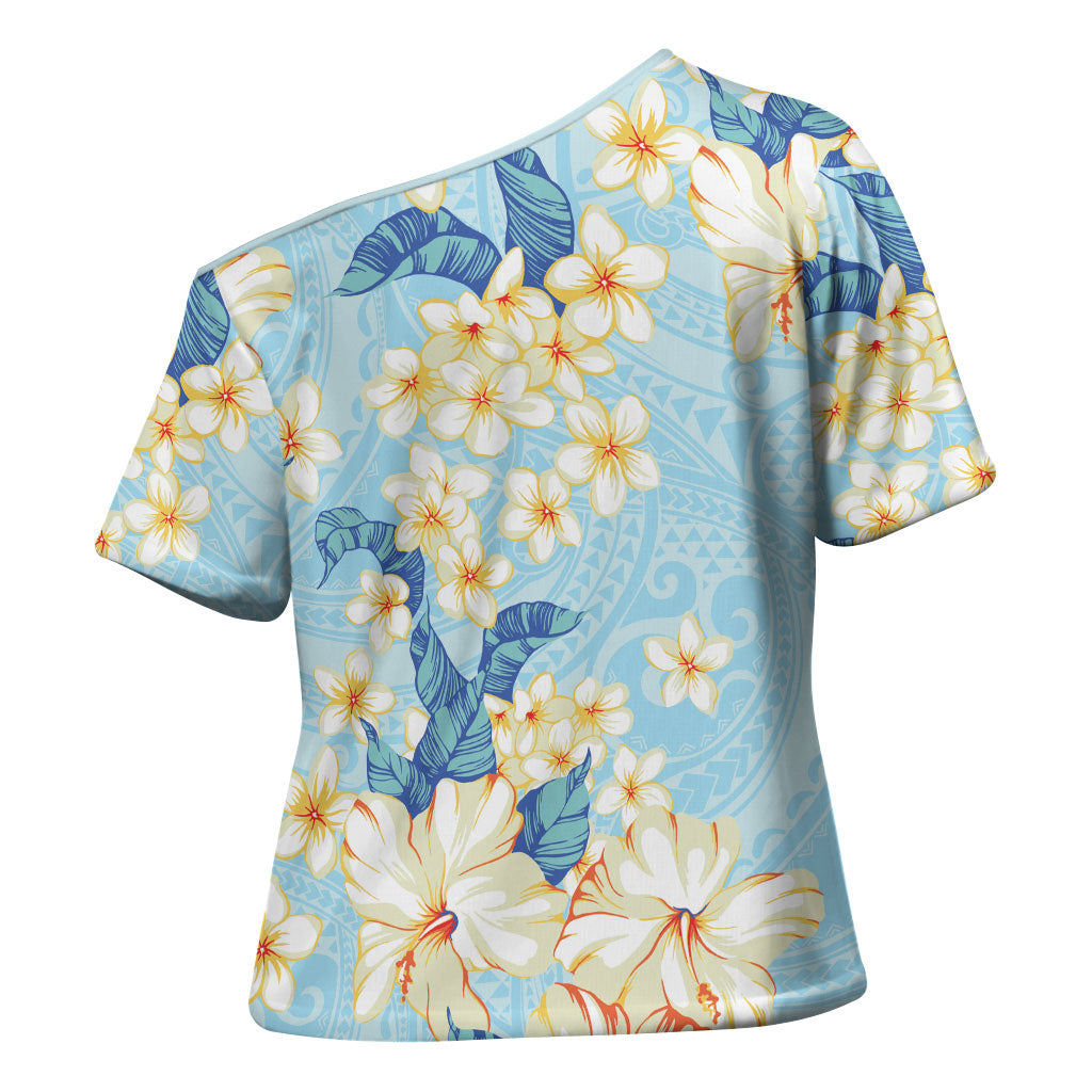 Hawaii Hibiscus Plumeria Blue Cross Shoulder Shirt Polynesian Pattern LT01 - Polynesian Pride