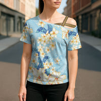 Hawaii Hibiscus Plumeria Blue Cross Shoulder Shirt Polynesian Pattern LT01 - Polynesian Pride