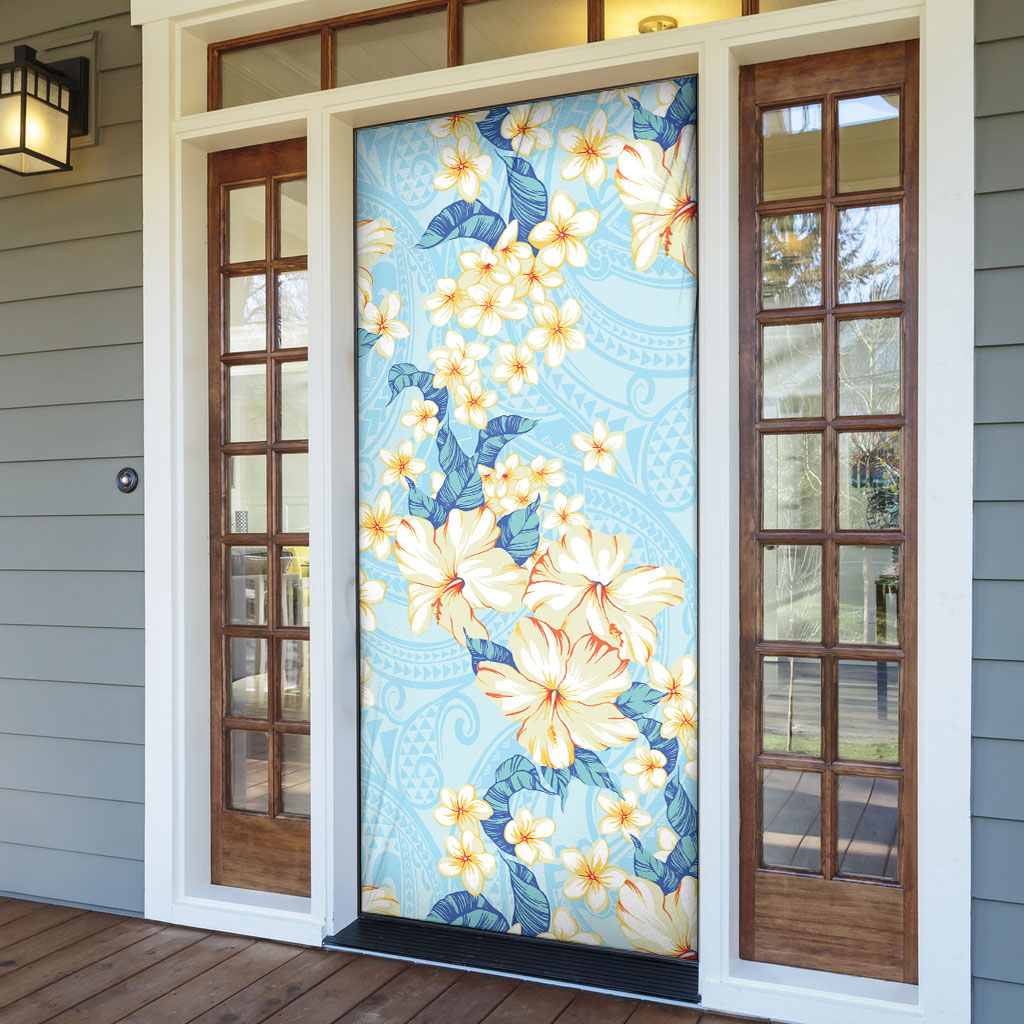 Hawaii Hibiscus Plumeria Blue Door Cover Polynesian Pattern LT01 - Polynesian Pride