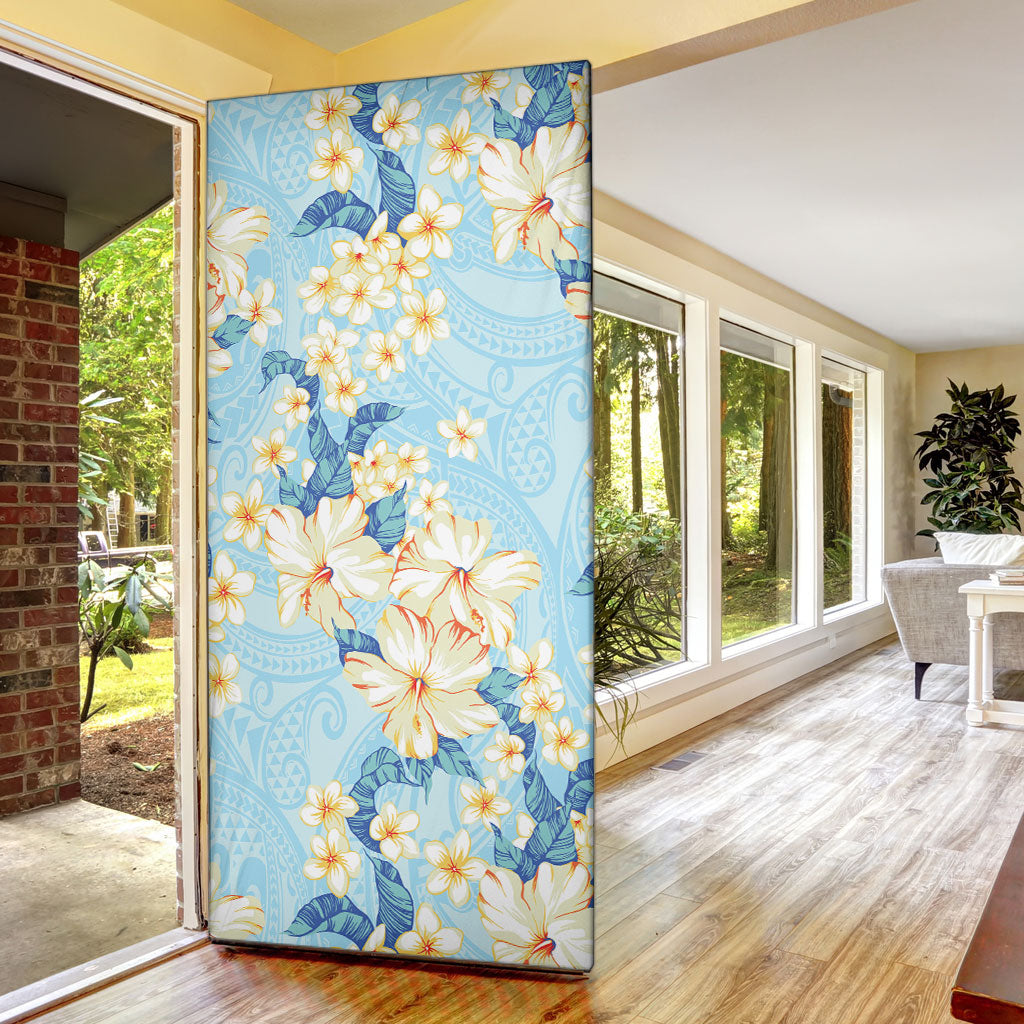 Hawaii Hibiscus Plumeria Blue Door Cover Polynesian Pattern LT01 - Polynesian Pride