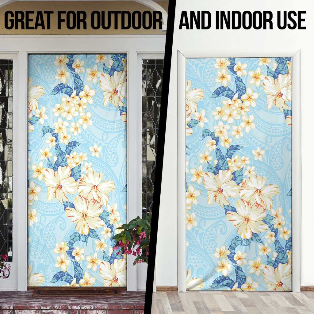 Hawaii Hibiscus Plumeria Blue Door Cover Polynesian Pattern LT01 - Polynesian Pride