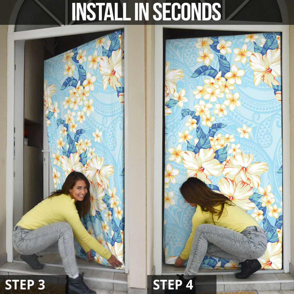 Hawaii Hibiscus Plumeria Blue Door Cover Polynesian Pattern LT01 - Polynesian Pride