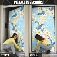 Hawaii Hibiscus Plumeria Blue Door Cover Polynesian Pattern LT01 - Polynesian Pride