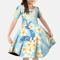 Hawaii Hibiscus Plumeria Blue Family Matching Off The Shoulder Long Sleeve Dress and Hawaiian Shirt Polynesian Pattern