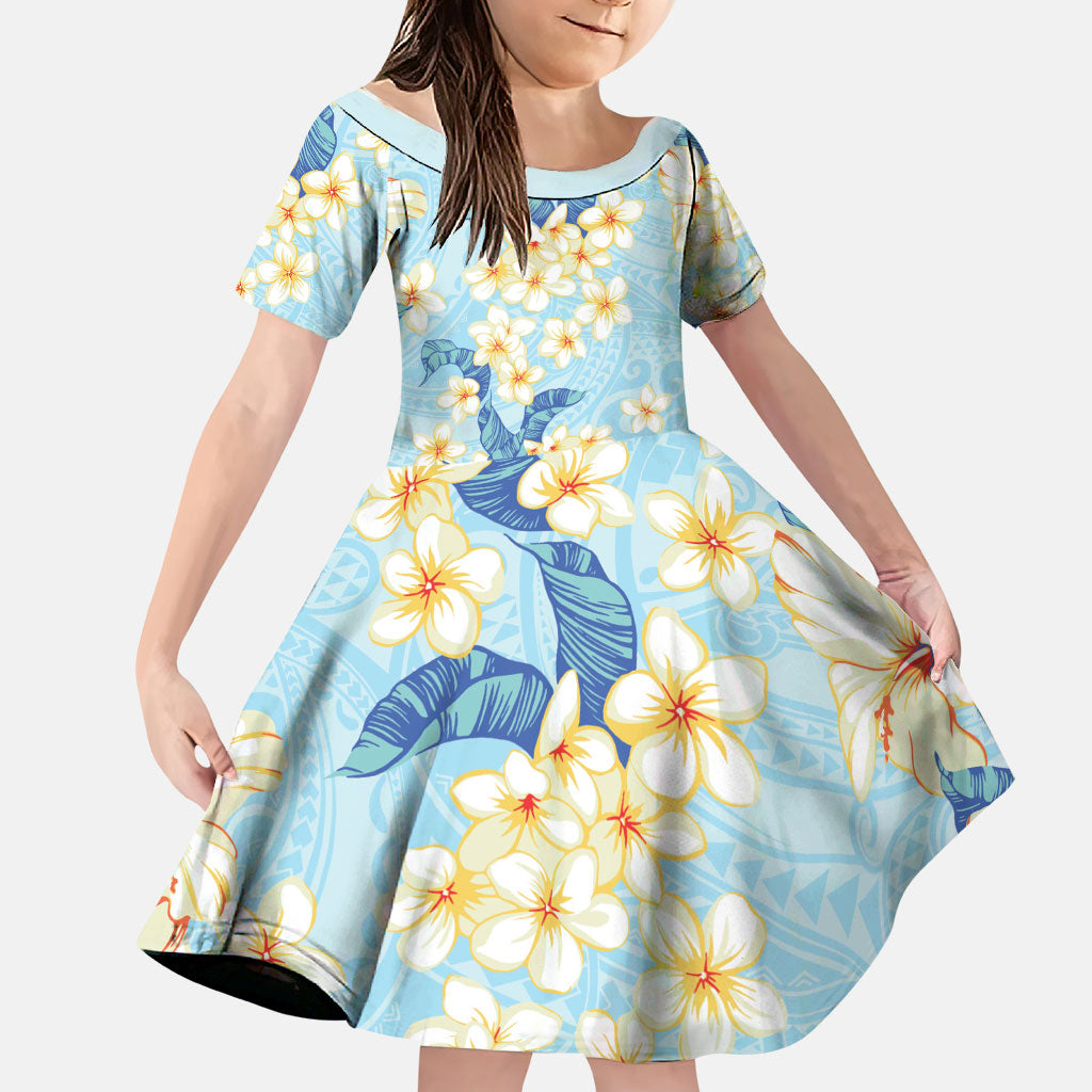 Hawaii Hibiscus Plumeria Blue Family Matching Puletasi and Hawaiian Shirt Polynesian Pattern