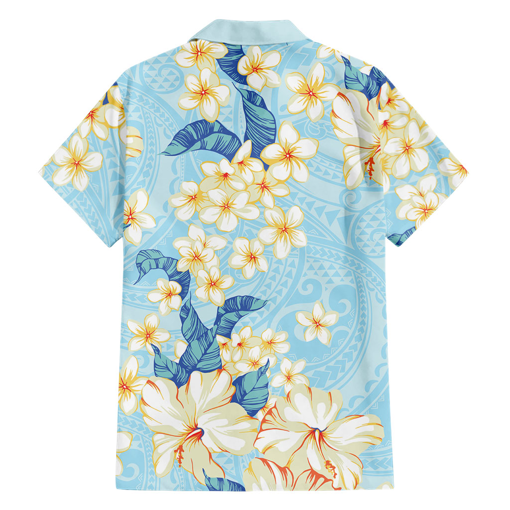 Hawaii Hibiscus Plumeria Blue Family Matching Puletasi and Hawaiian Shirt Polynesian Pattern