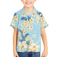 Hawaii Hibiscus Plumeria Blue Family Matching Puletasi and Hawaiian Shirt Polynesian Pattern