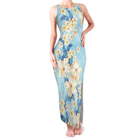 Hawaii Hibiscus Plumeria Blue Family Matching Tank Maxi Dress and Hawaiian Shirt Polynesian Pattern