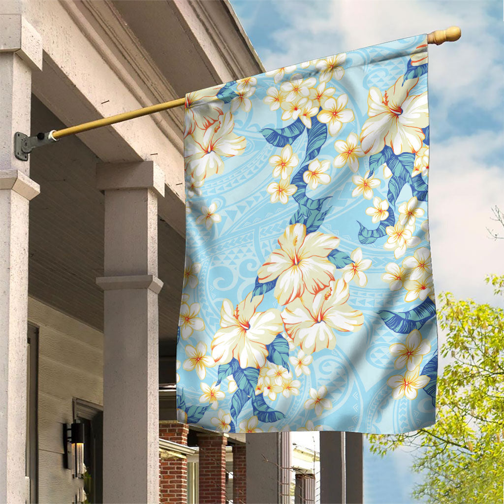 Hawaii Hibiscus Plumeria Blue Garden Flag Polynesian Pattern