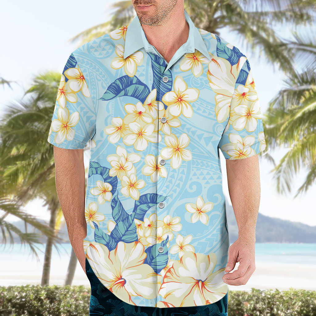 Hawaii Hibiscus Plumeria Blue Hawaiian Shirt Polynesian Pattern LT01 - Polynesian Pride