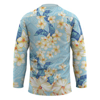 Hawaii Hibiscus Plumeria Blue Hockey Jersey Polynesian Pattern LT01 - Polynesian Pride