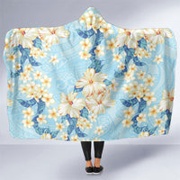 Hawaii Hibiscus Plumeria Blue Hooded Blanket Polynesian Pattern LT01 One Size Blue - Polynesian Pride