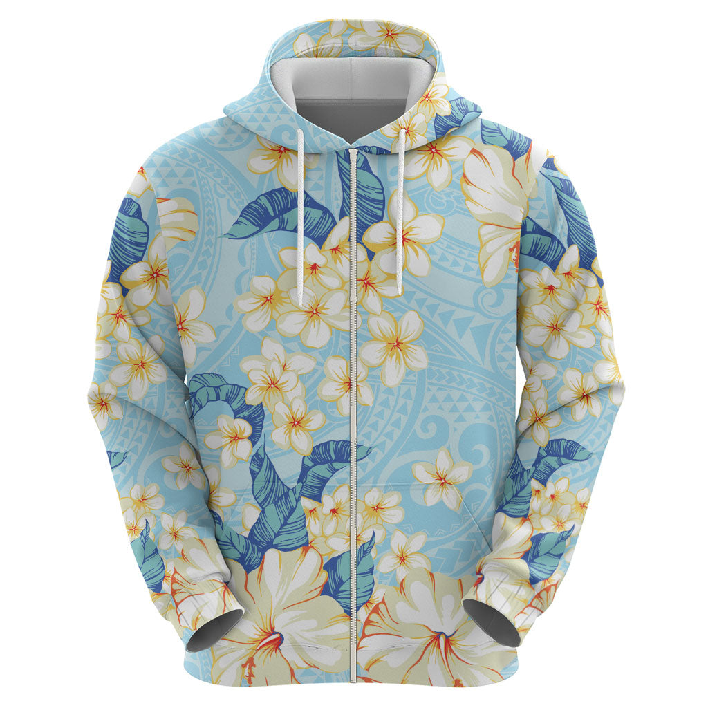 Hawaii Hibiscus Plumeria Blue Hoodie Polynesian Pattern LT01 - Polynesian Pride