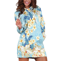 Hawaii Hibiscus Plumeria Blue Hoodie Dress Polynesian Pattern LT01 Blue - Polynesian Pride