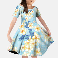 Hawaii Hibiscus Plumeria Blue Kid Short Sleeve Dress Polynesian Pattern LT01 KID Blue - Polynesian Pride