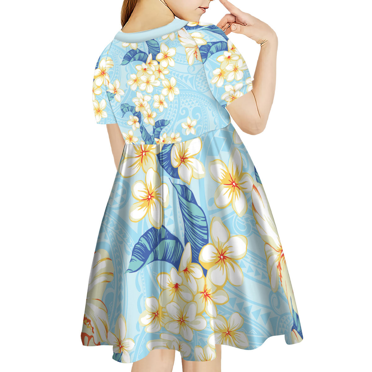 Hawaii Hibiscus Plumeria Blue Kid Short Sleeve Dress Polynesian Pattern LT01 - Polynesian Pride