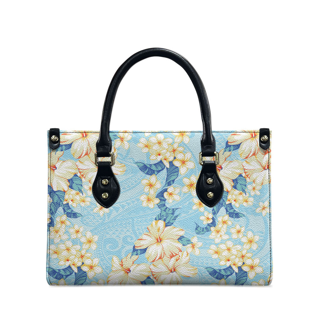 Hawaii Hibiscus Plumeria Blue Leather Bag Polynesian Pattern LT01 - Polynesian Pride