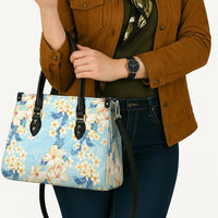 Hawaii Hibiscus Plumeria Blue Leather Bag Polynesian Pattern LT01 - Polynesian Pride