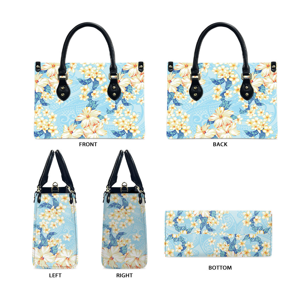 Hawaii Hibiscus Plumeria Blue Leather Bag Polynesian Pattern LT01 - Polynesian Pride