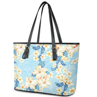 Hawaii Hibiscus Plumeria Blue Leather Tote Bag Polynesian Pattern LT01 - Polynesian Pride