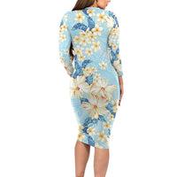 Hawaii Hibiscus Plumeria Blue Long Sleeve Bodycon Dress Polynesian Pattern LT01 - Polynesian Pride