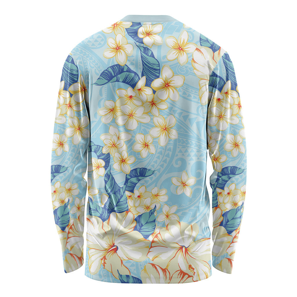 Hawaii Hibiscus Plumeria Blue Long Sleeve Shirt Polynesian Pattern LT01 - Polynesian Pride