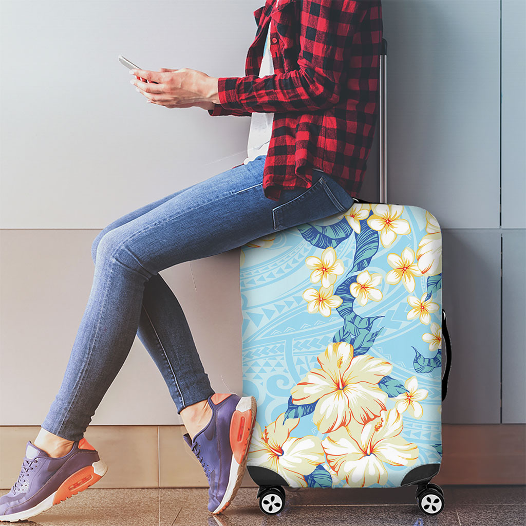 Hawaii Hibiscus Plumeria Blue Luggage Cover Polynesian Pattern LT01 - Polynesian Pride