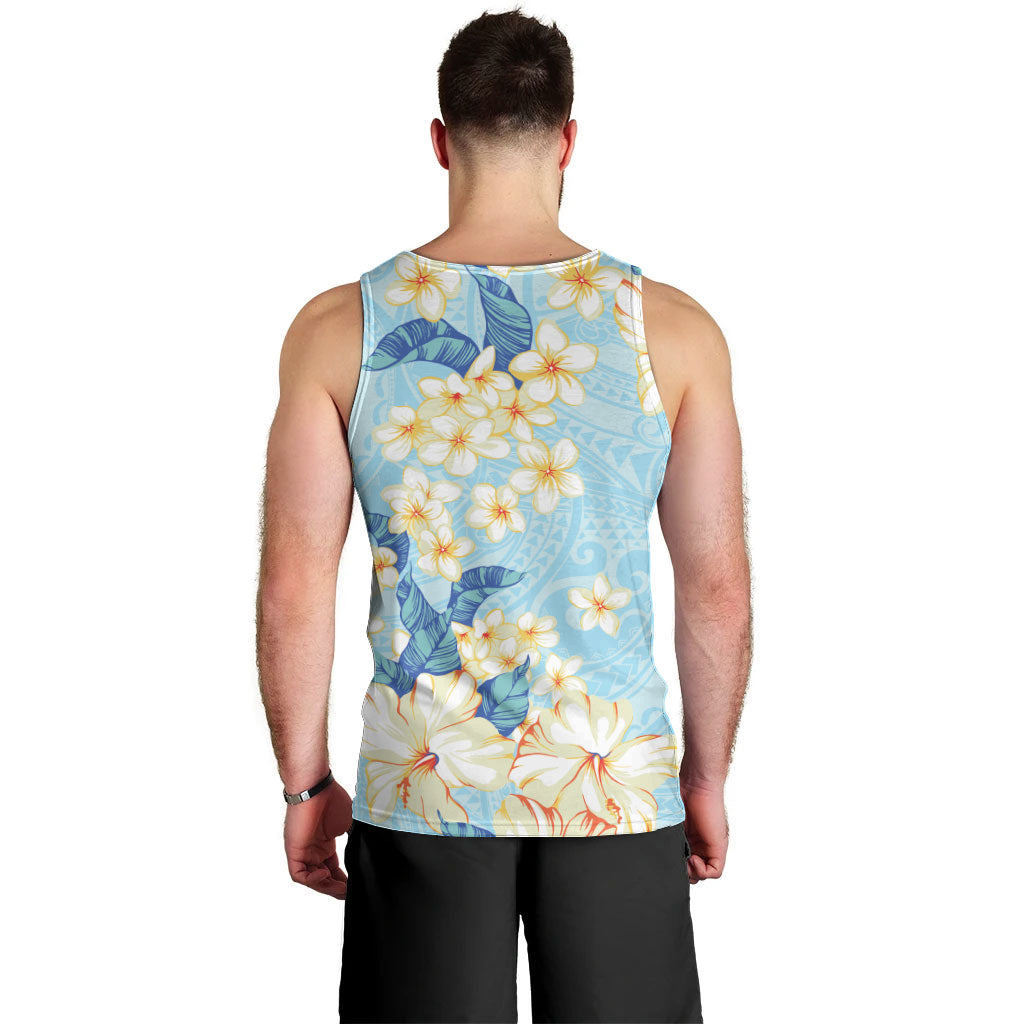 Hawaii Hibiscus Plumeria Blue Men Tank Top Polynesian Pattern LT01 - Polynesian Pride