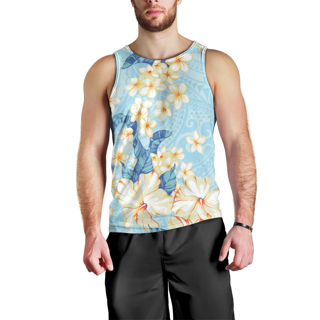 Hawaii Hibiscus Plumeria Blue Men Tank Top Polynesian Pattern LT01 - Polynesian Pride