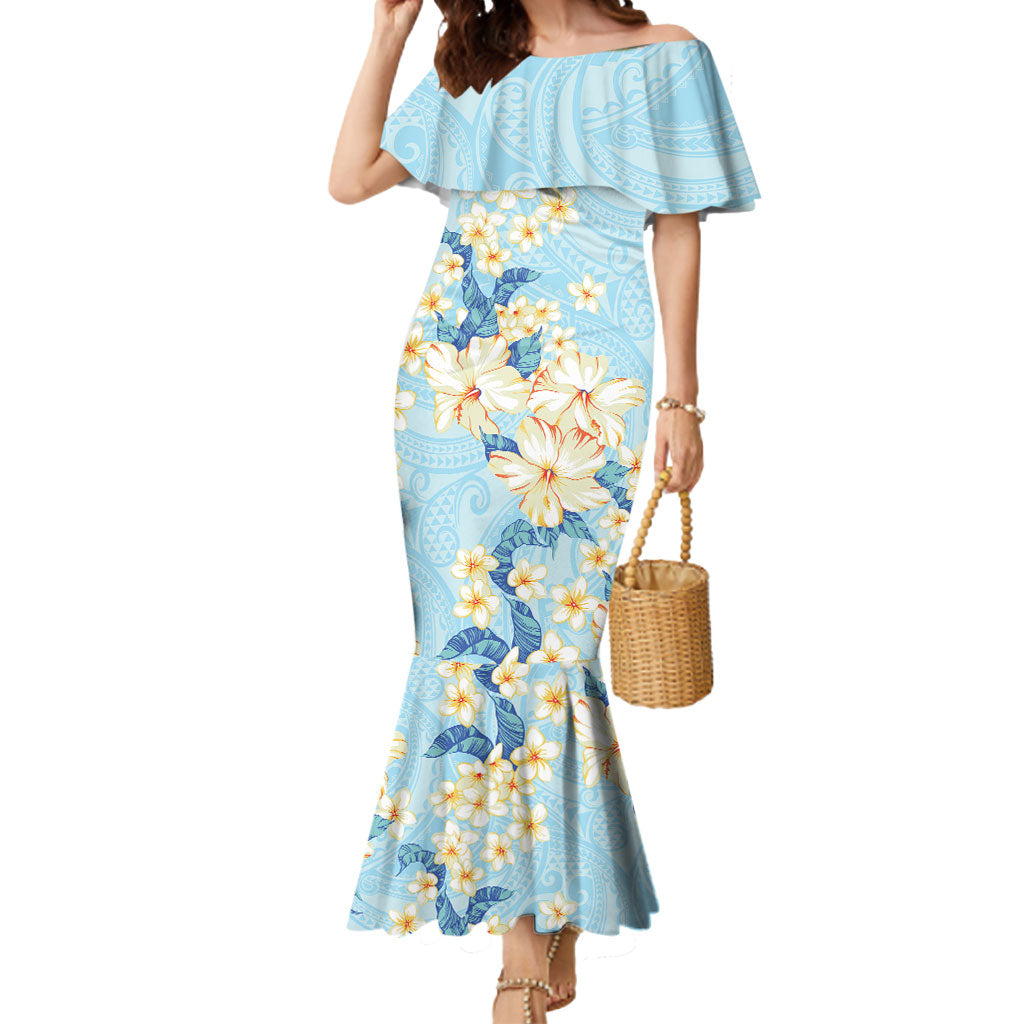 Hawaii Hibiscus Plumeria Blue Mermaid Dress Polynesian Pattern LT01 Women Blue - Polynesian Pride
