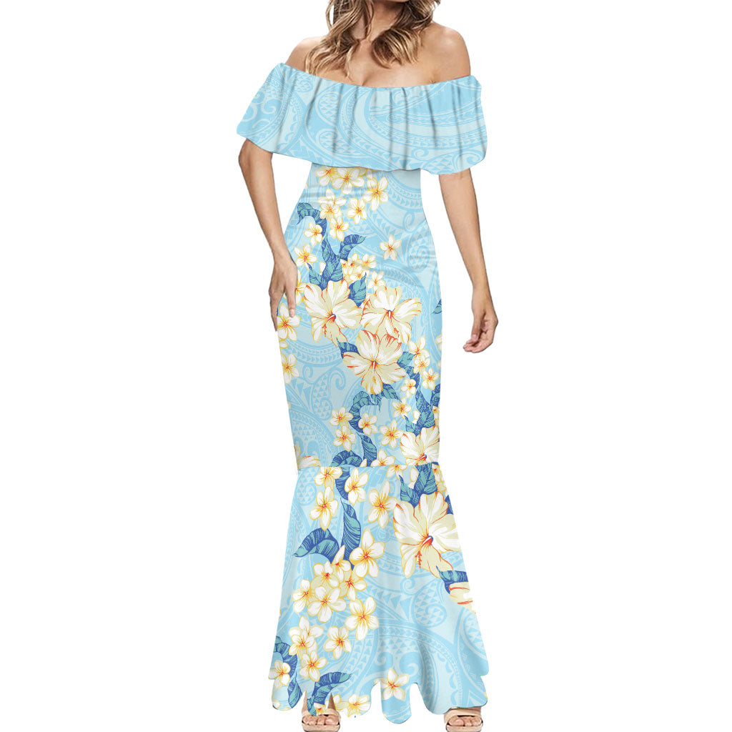 Hawaii Hibiscus Plumeria Blue Mermaid Dress Polynesian Pattern LT01 - Polynesian Pride