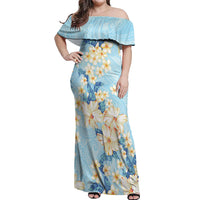 Hawaii Hibiscus Plumeria Blue Off Shoulder Maxi Dress Polynesian Pattern LT01 Women Blue - Polynesian Pride