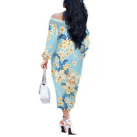 Hawaii Hibiscus Plumeria Blue Off The Shoulder Long Sleeve Dress Polynesian Pattern LT01 - Polynesian Pride