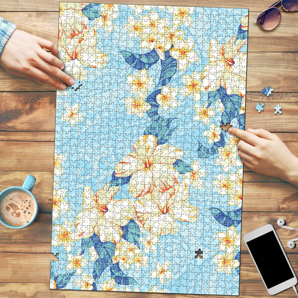 Hawaii Hibiscus Plumeria Blue Puzzle Polynesian Pattern