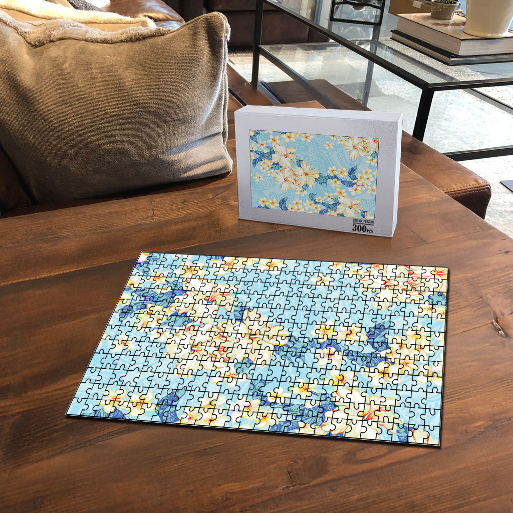 Hawaii Hibiscus Plumeria Blue Puzzle Polynesian Pattern LT01 - Polynesian Pride