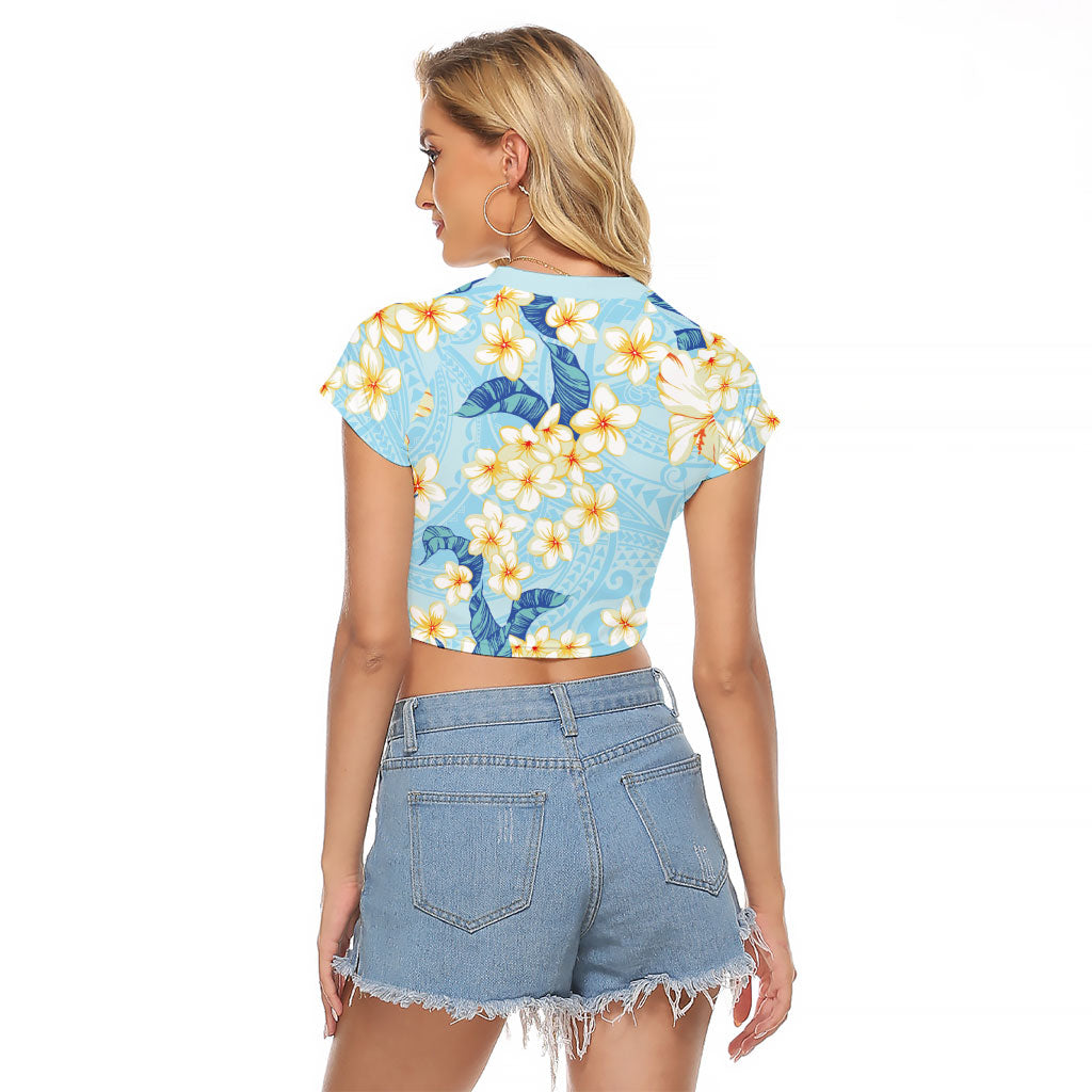 Hawaii Hibiscus Plumeria Blue Raglan Cropped T Shirt Polynesian Pattern LT01 - Polynesian Pride