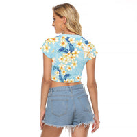 Hawaii Hibiscus Plumeria Blue Raglan Cropped T Shirt Polynesian Pattern LT01 - Polynesian Pride