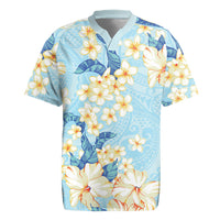 Hawaii Hibiscus Plumeria Blue Rugby Jersey Polynesian Pattern LT01 Blue - Polynesian Pride