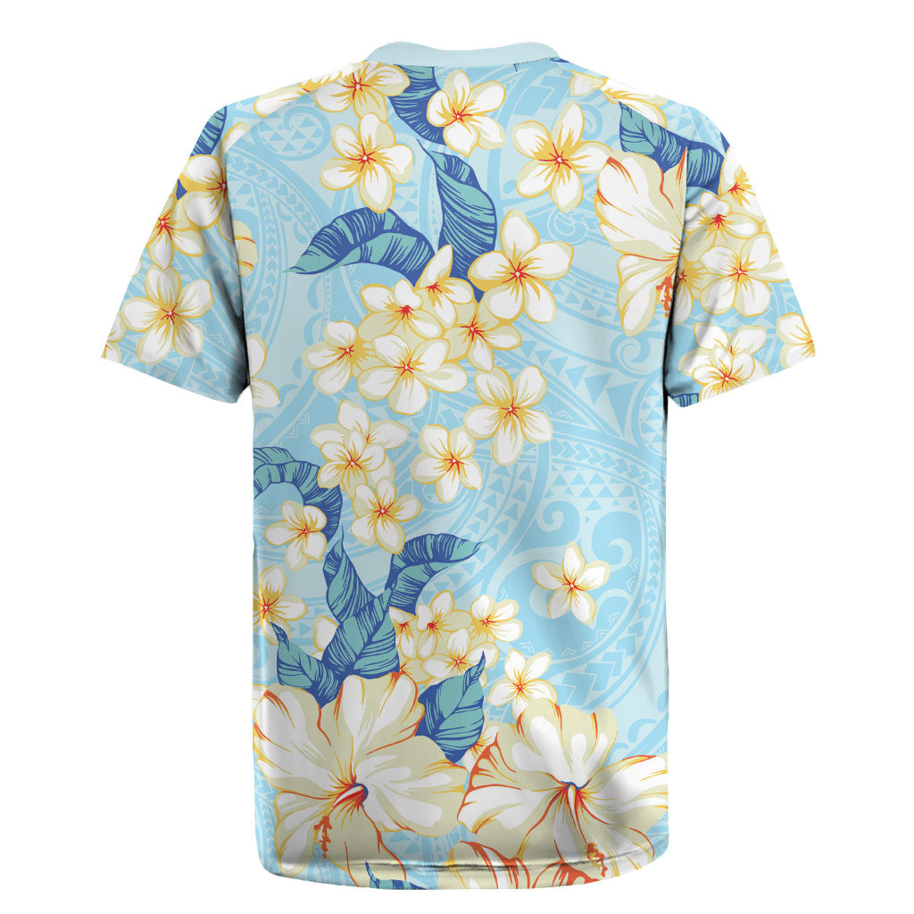 Hawaii Hibiscus Plumeria Blue Rugby Jersey Polynesian Pattern LT01 - Polynesian Pride