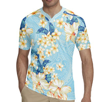 Hawaii Hibiscus Plumeria Blue Rugby Jersey Polynesian Pattern LT01 - Polynesian Pride