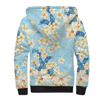 Hawaii Hibiscus Plumeria Blue Sherpa Hoodie Polynesian Pattern LT01 - Polynesian Pride