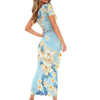 Hawaii Hibiscus Plumeria Blue Short Sleeve Bodycon Dress Polynesian Pattern LT01 - Polynesian Pride