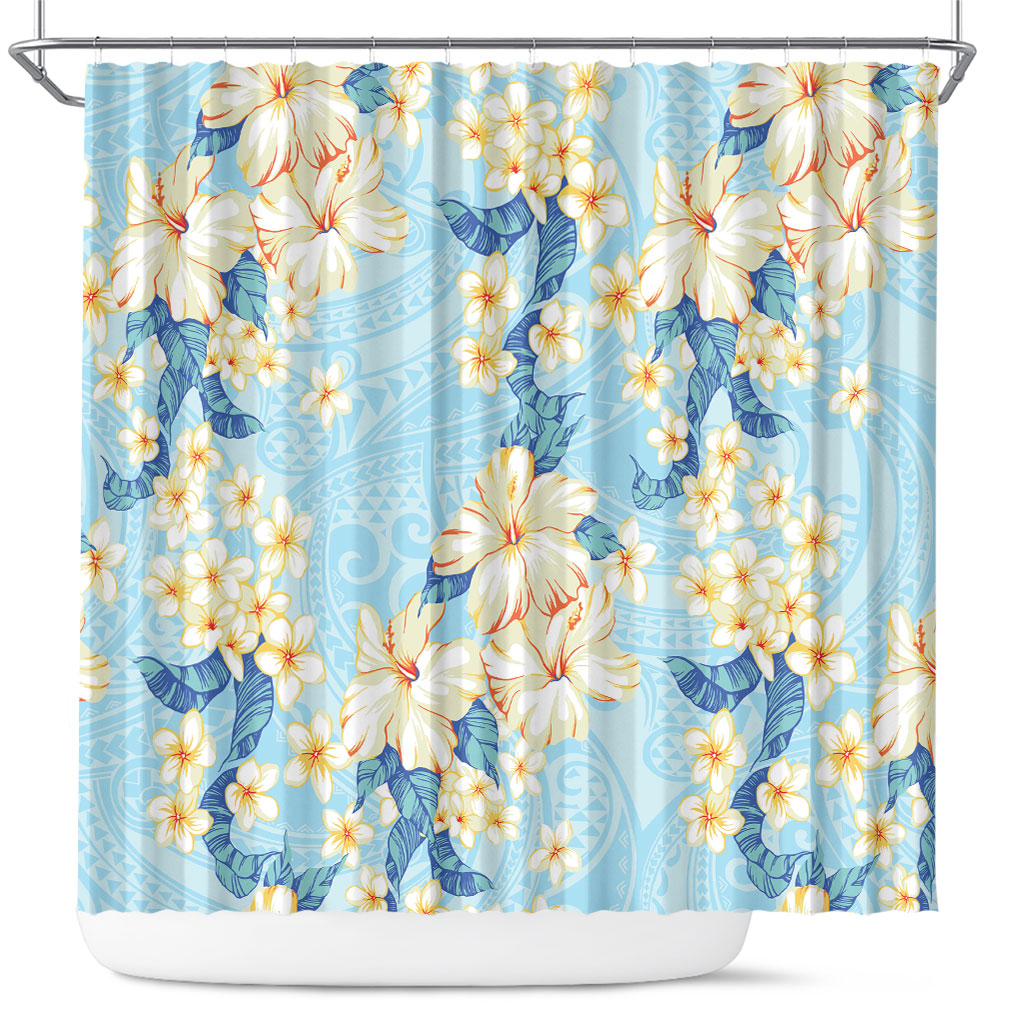 Hawaii Hibiscus Plumeria Blue Shower Curtain Polynesian Pattern LT01 Blue - Polynesian Pride