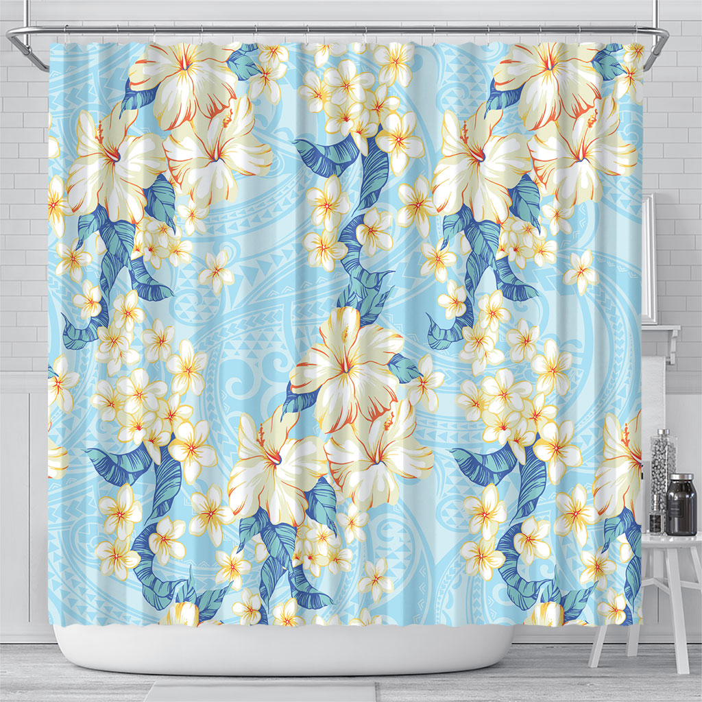 Hawaii Hibiscus Plumeria Blue Shower Curtain Polynesian Pattern LT01 - Polynesian Pride