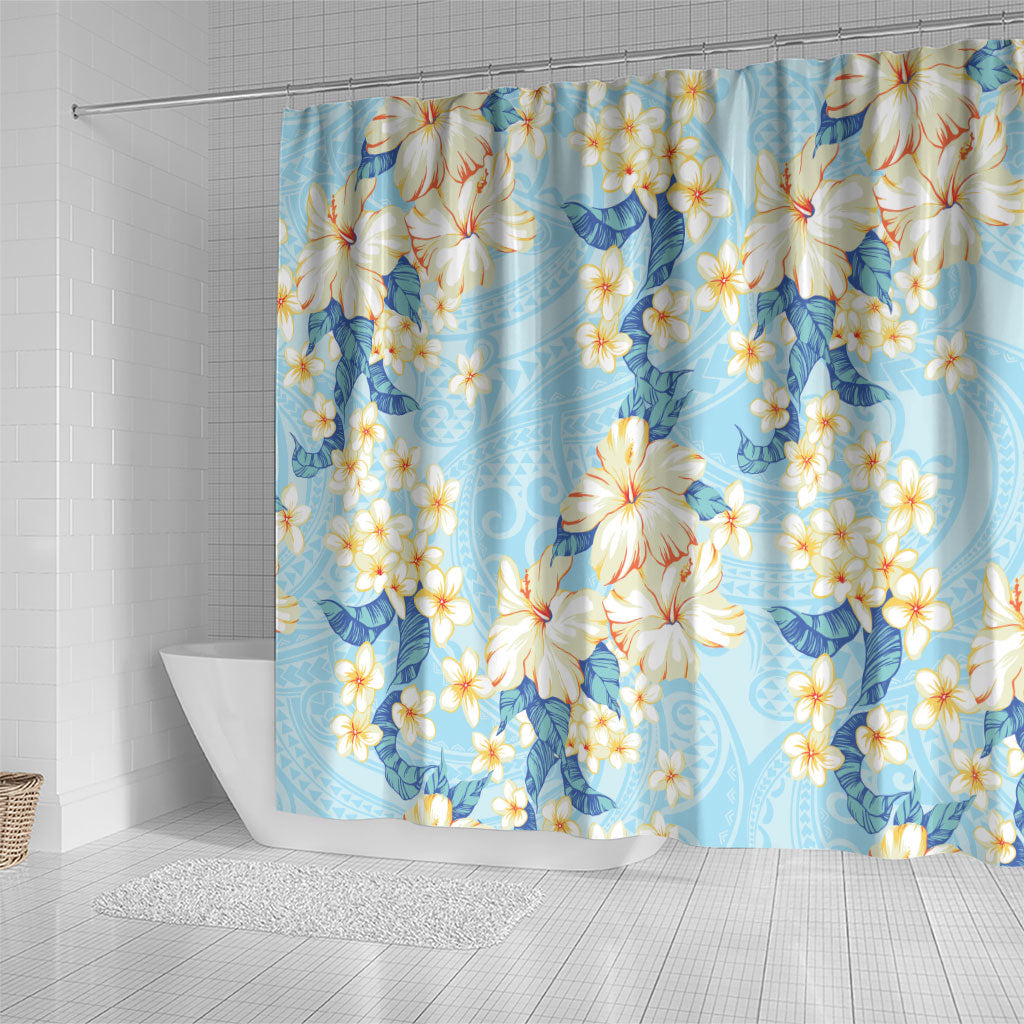 Hawaii Hibiscus Plumeria Blue Shower Curtain Polynesian Pattern LT01 - Polynesian Pride