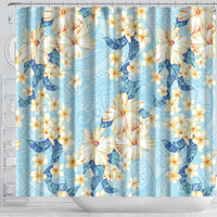 Hawaii Hibiscus Plumeria Blue Shower Curtain Polynesian Pattern LT01 - Polynesian Pride