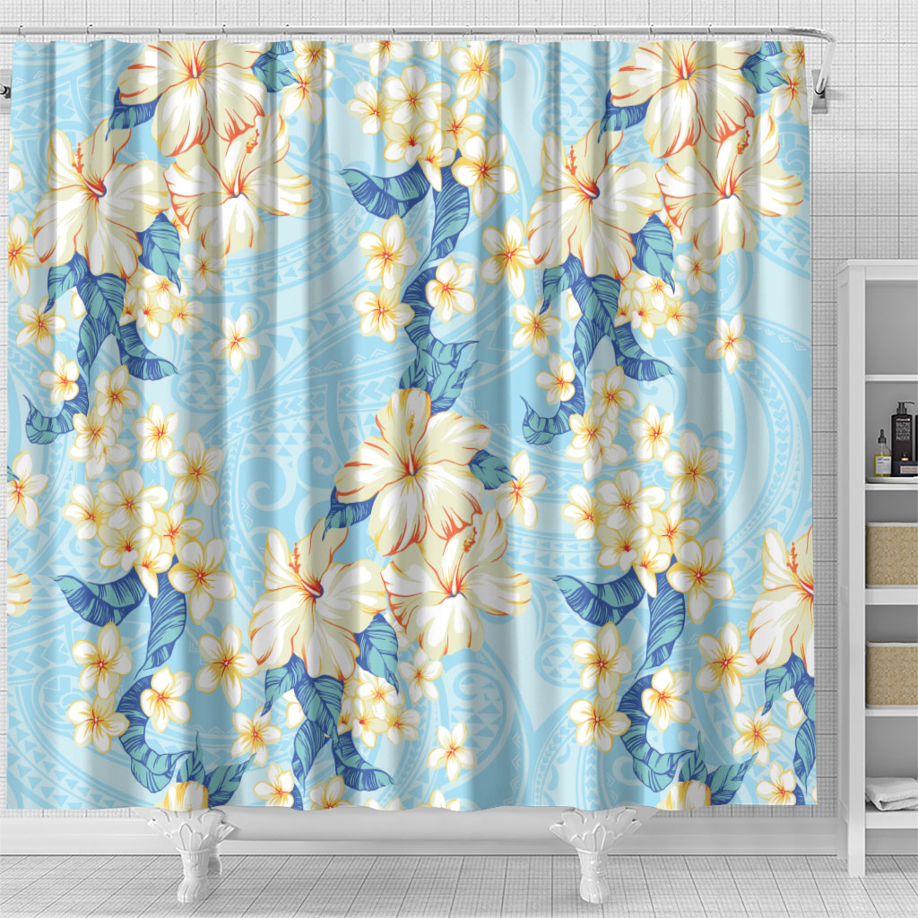 Hawaii Hibiscus Plumeria Blue Shower Curtain Polynesian Pattern LT01 - Polynesian Pride