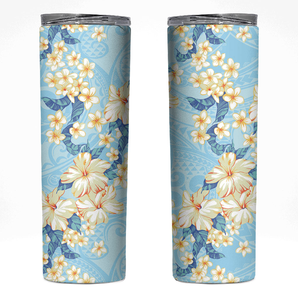 Hawaii Hibiscus Plumeria Blue Skinny Tumbler Polynesian Pattern LT01 Blue - Polynesian Pride