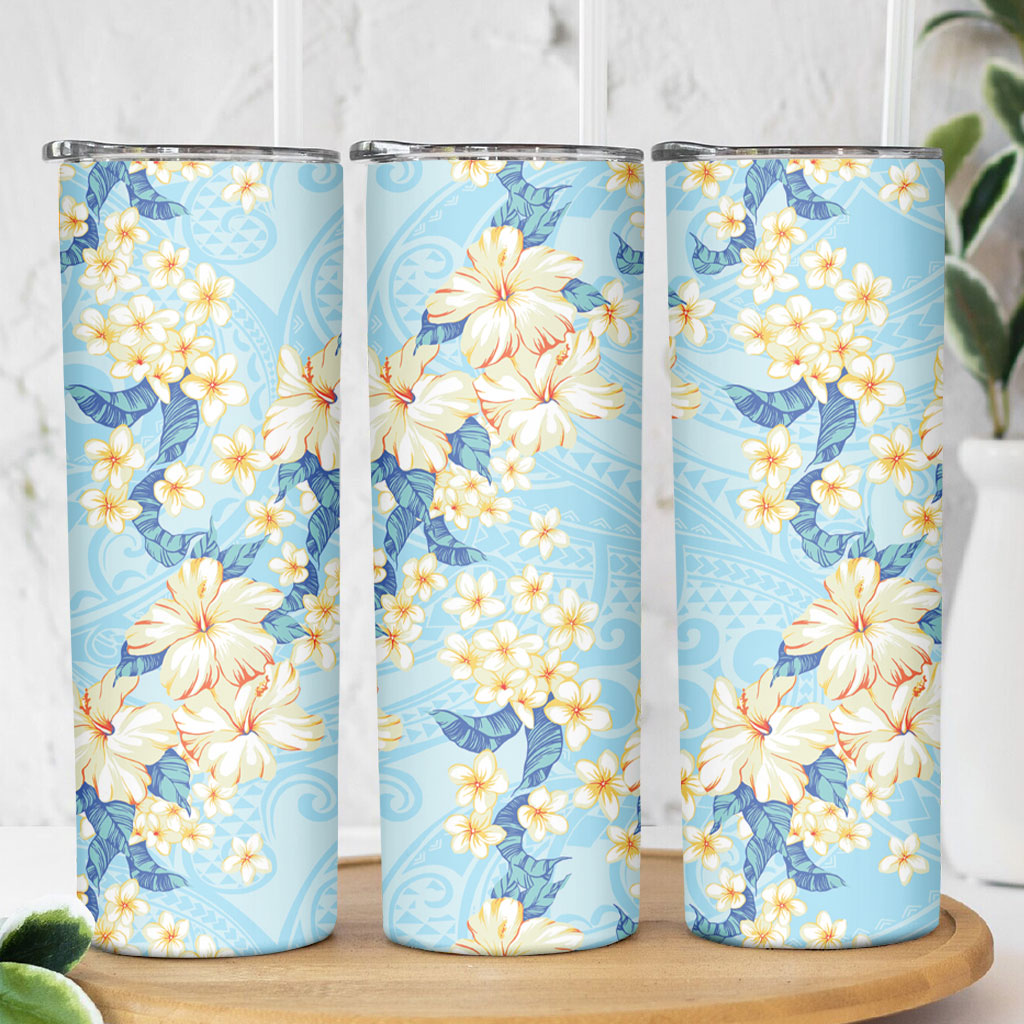 Hawaii Hibiscus Plumeria Blue Skinny Tumbler Polynesian Pattern LT01 - Polynesian Pride
